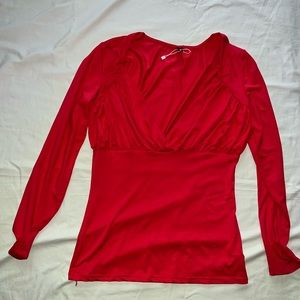 BKMGC Size XL Red Woman Shirt Long Sleeve Deep Neckline Poly Length 20” #719